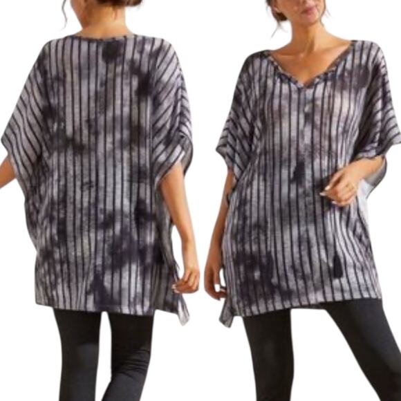 SIMPLE by Suzanne Betro Cape Sleeve Tunic Top Women's 3X Gray/Black Stripe NEW - Picture 1 of 8